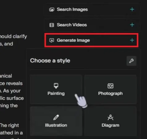 Menu Settings di Perplexity con l'opzione per selezionare il modello di generazione immagini, disponibile solo con Pro