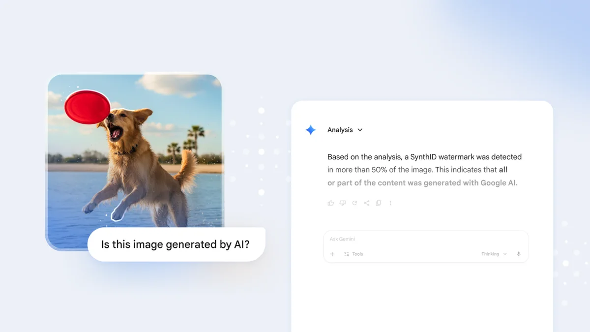 Verifica del watermark SynthID caricando un'immagine nell'app Gemini